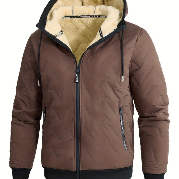 BLAINE | MEN'S FLEECE-LINED HOODED WINTER JACKET, INSULATED FULL-ZIP CASUAL COAT – BROWN - Zarino Newstyle
