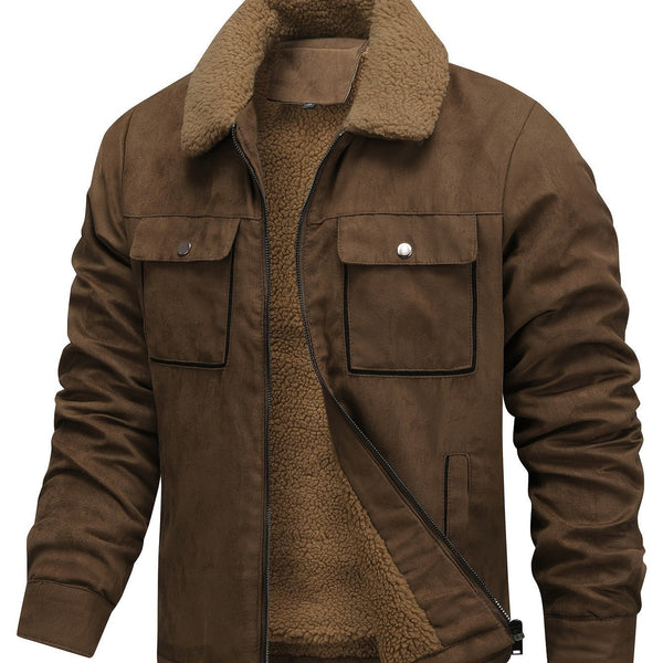 DESMOND | MEN'S FLEECE-LINED WINTER JACKET, CLASSIC FULL-ZIP CASUAL COAT – BROWN - Zarino Newstyle