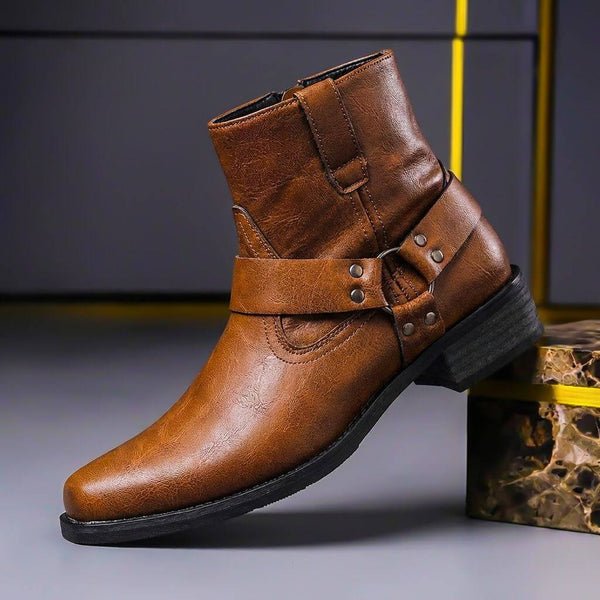 RODERICK | MEN'S CLASSIC VINTAGE LEATHER ANKLE BOOTS, HANDCRAFTED BUCKLE FOOTWEAR - Zarino Newstyle