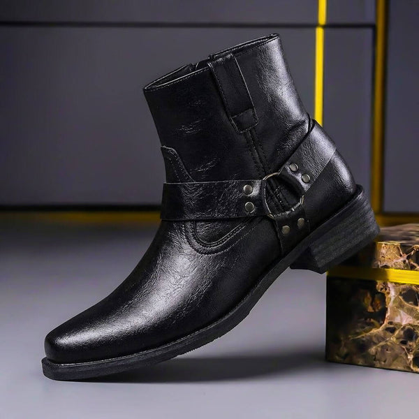 RODERICK | MEN'S CLASSIC VINTAGE LEATHER ANKLE BOOTS, HANDCRAFTED BUCKLE FOOTWEAR