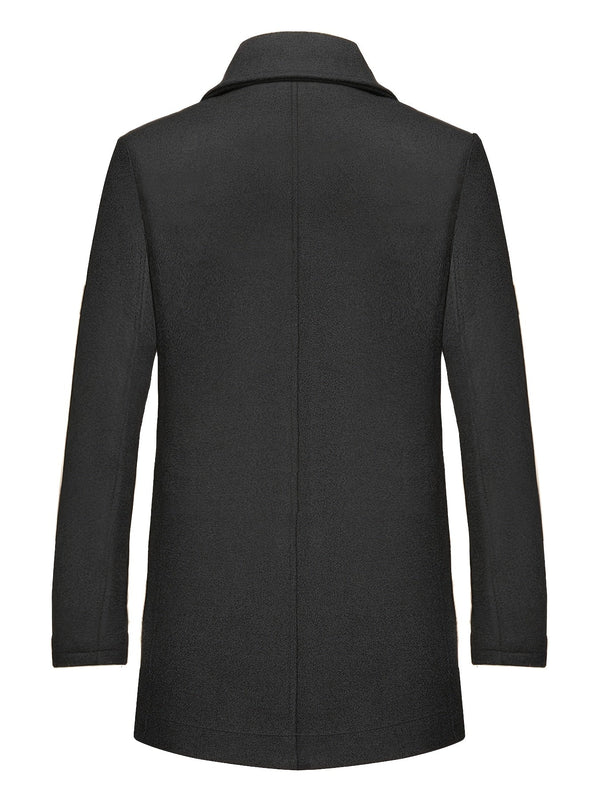 SILAS | MEN'S TAILORED SINGLE-BREASTED OVERCOAT, NOTCHED LAPEL WINTER COAT WITH DETACHABLE SCARF – BLACK