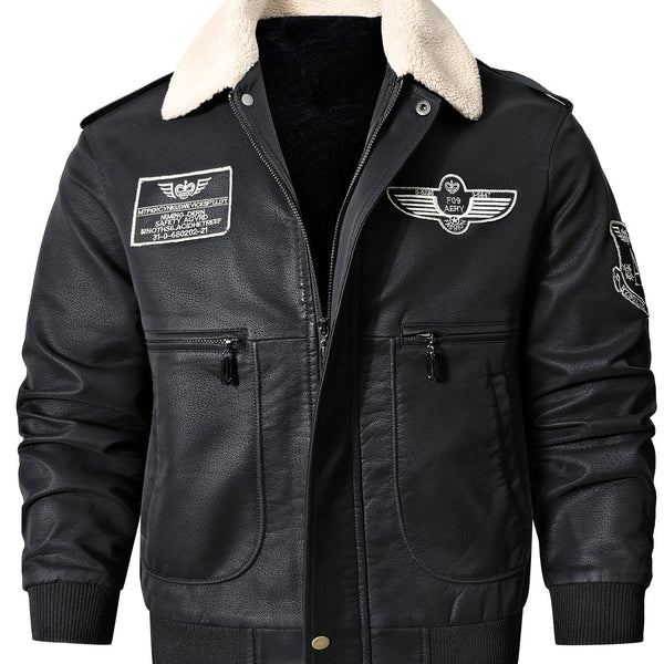 VAUGHN | MEN'S AVIATOR BOMBER JACKET, FAUX LEATHER SHERPA-LINED WINTER COAT - Zarino Newstyle
