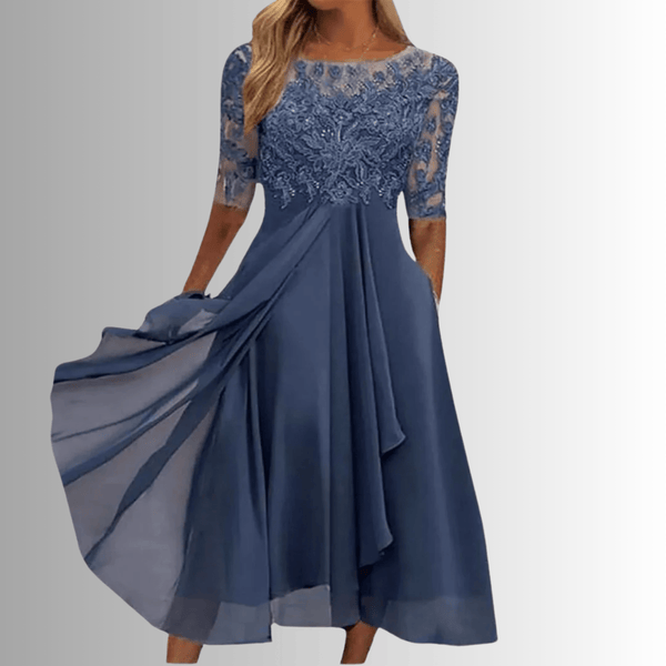WOMEN'S ELEGANT LACE BODICE MIDI DRESS - Zarino Newstyle