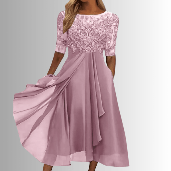WOMEN'S ELEGANT LACE BODICE MIDI DRESS