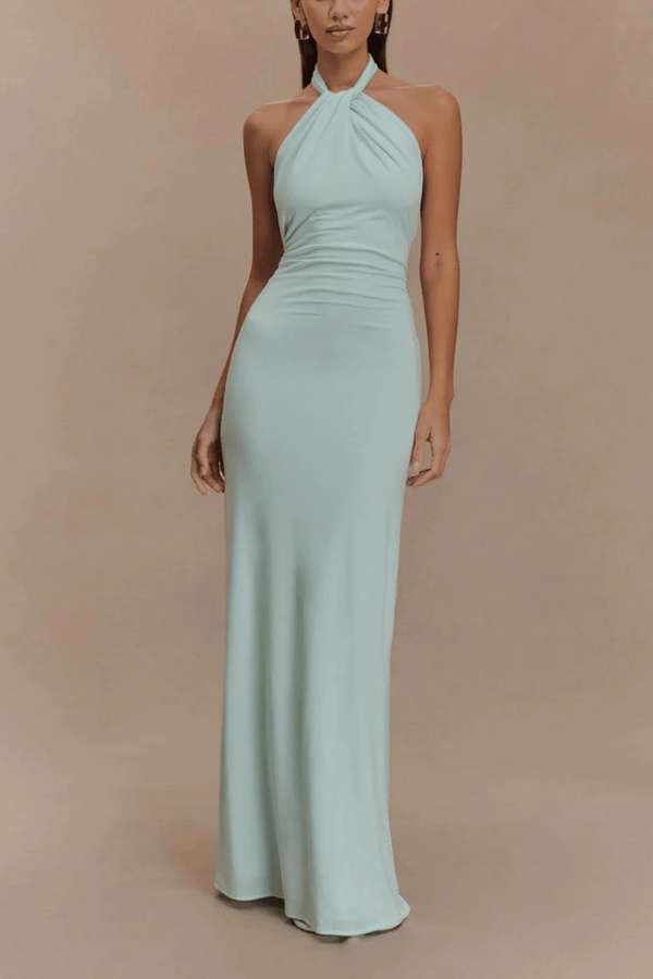 WOMEN'S HALTER NECK OPEN BACK BODYCON MAXI DRESS