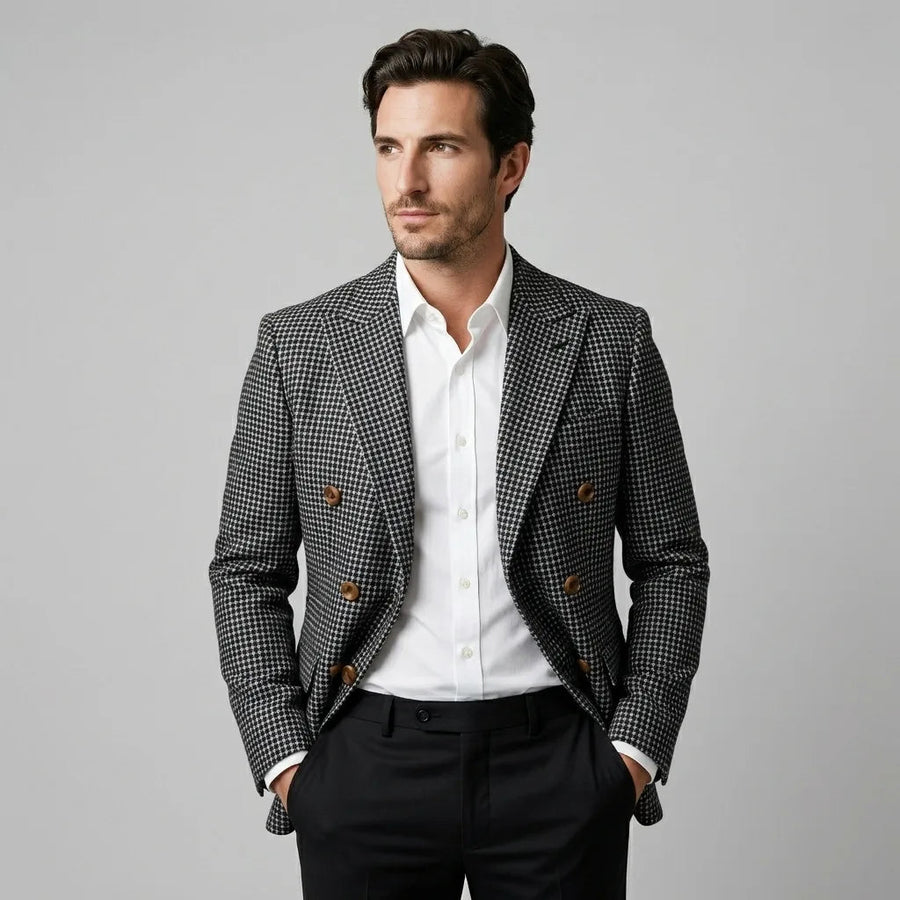 BENNETT | MEN'S DOUBLE-BREASTED CHECK BLAZER, SLIM FIT STRUCTURED LAPEL SMART-CASUAL JACKET - Zarino Newstyle