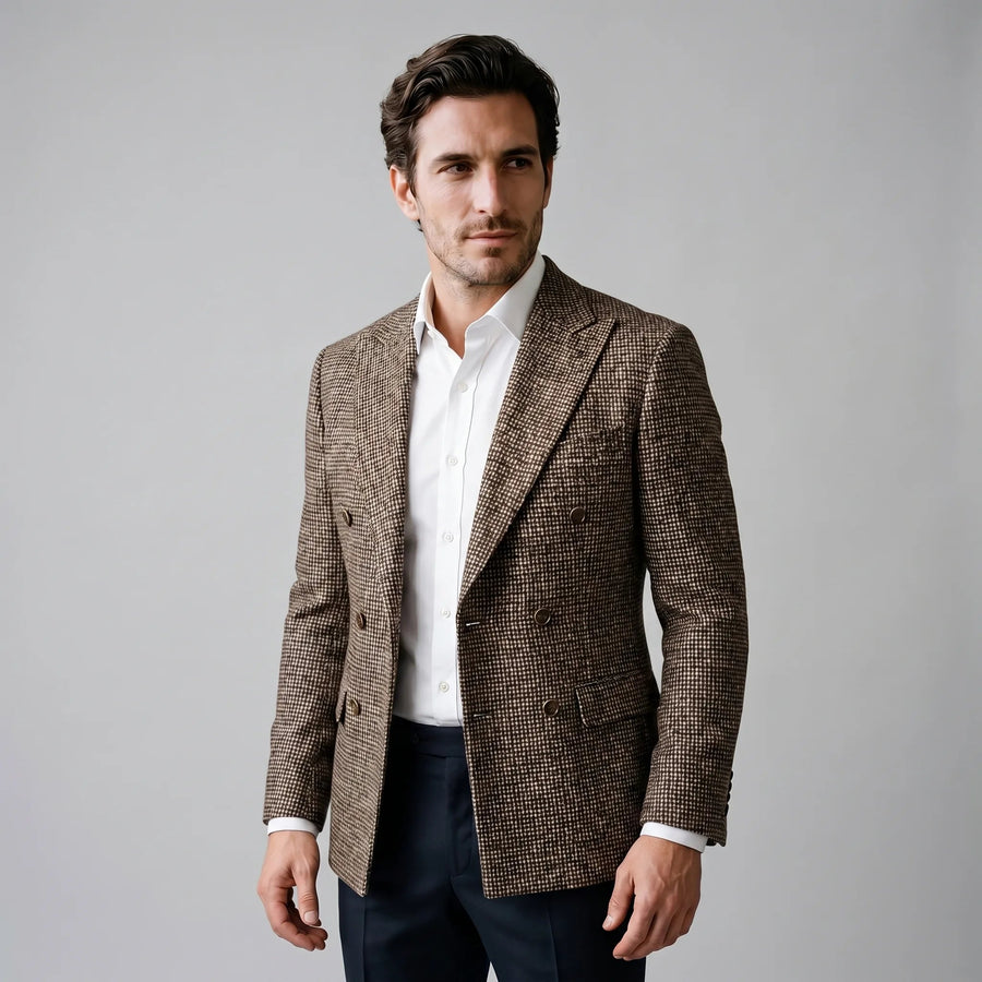 BENNETT | MEN'S DOUBLE-BREASTED CHECK BLAZER, SLIM FIT STRUCTURED LAPEL SMART-CASUAL JACKET - Zarino Newstyle