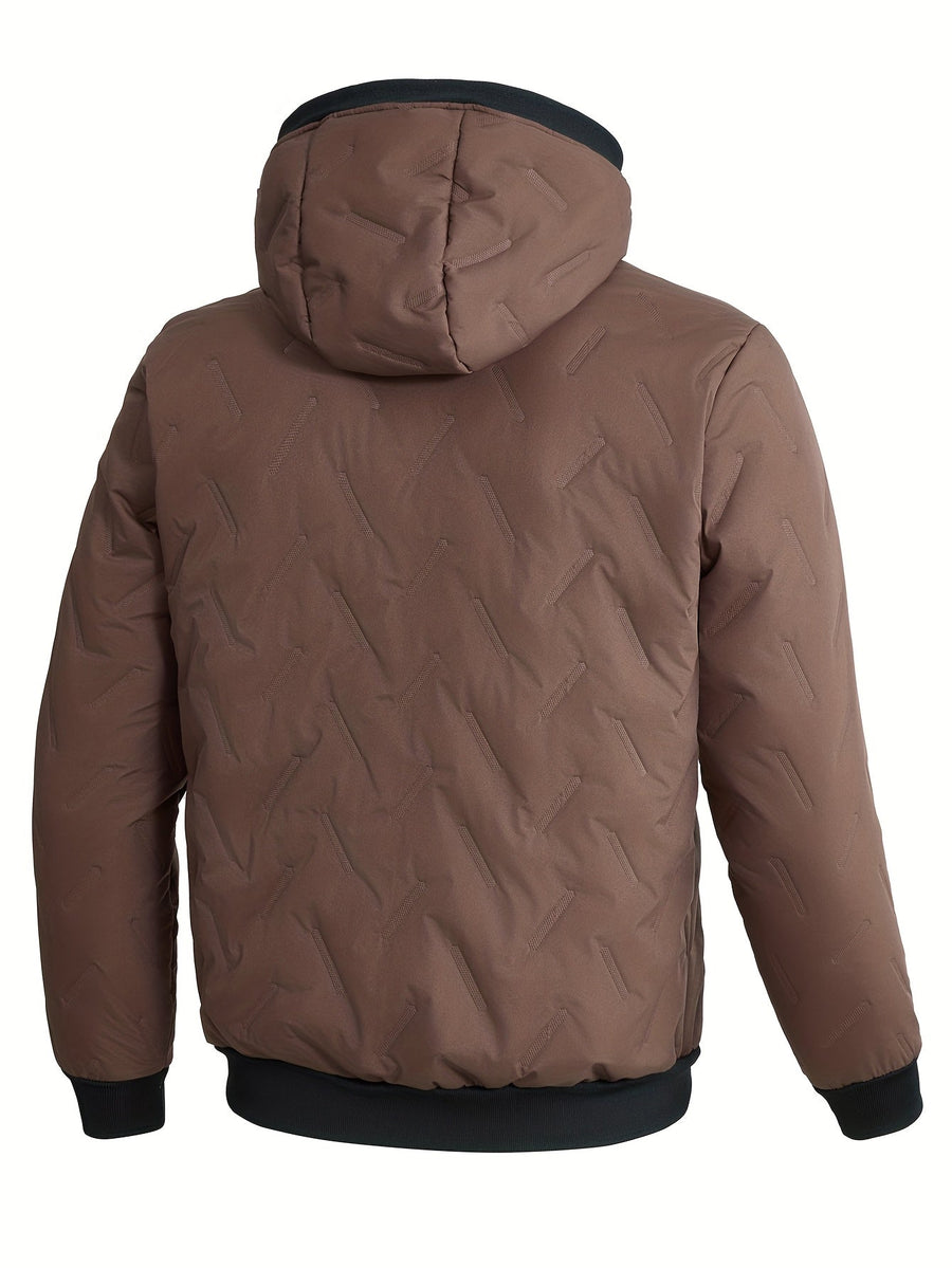 BLAINE | MEN'S FLEECE-LINED HOODED WINTER JACKET, INSULATED FULL-ZIP CASUAL COAT – BROWN - Zarino Newstyle