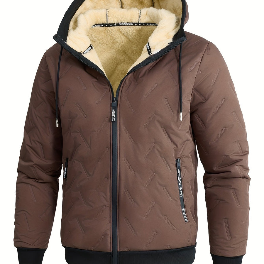BLAINE | MEN'S FLEECE-LINED HOODED WINTER JACKET, INSULATED FULL-ZIP CASUAL COAT – BROWN - Zarino Newstyle