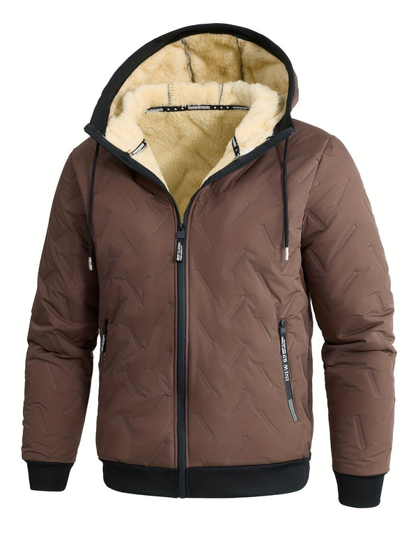 BLAINE | MEN'S FLEECE-LINED HOODED WINTER JACKET, INSULATED FULL-ZIP CASUAL COAT – BROWN