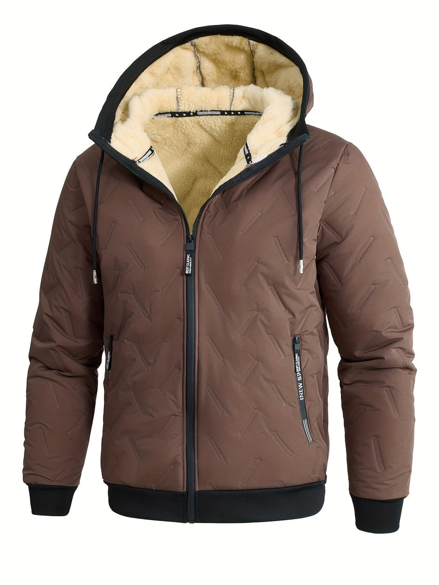 BLAINE | MEN'S FLEECE-LINED HOODED WINTER JACKET, INSULATED FULL-ZIP CASUAL COAT – BROWN - Zarino Newstyle