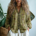 BRIANNA | WOMEN'S BUTTON-FRONT PRINTED BLOUSE, RELAXED VINTAGE LEAF PRINT LIGHTWEIGHT SHIRT - Zarino Newstyle