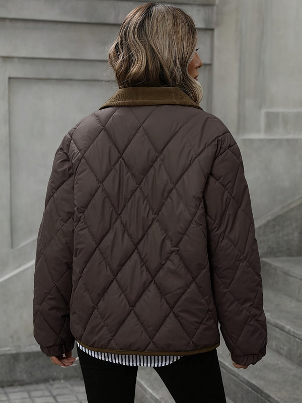 CELINE | WOMEN'S DIAMOND-QUILTED PADDED JACKET, RELAXED FIT INSULATED WINTER COAT