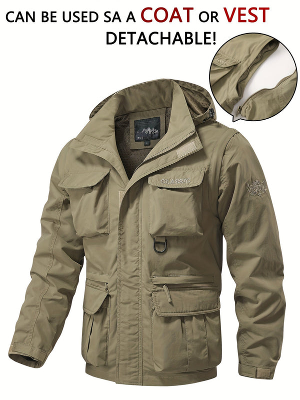 COLTER | MEN'S MULTI-POCKET CARGO JACKET, HOODED UTILITY OUTDOOR JACKET – KHAKI