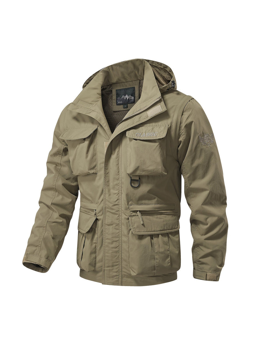 COLTER | MEN'S MULTI-POCKET CARGO JACKET, HOODED UTILITY OUTDOOR JACKET – KHAKI - Zarino Newstyle