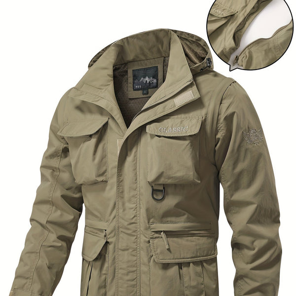 COLTER | MEN'S MULTI-POCKET CARGO JACKET, HOODED UTILITY OUTDOOR JACKET – KHAKI - Zarino Newstyle