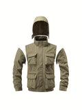 COLTER | MEN'S MULTI-POCKET CARGO JACKET, HOODED UTILITY OUTDOOR JACKET – KHAKI - Zarino Newstyle