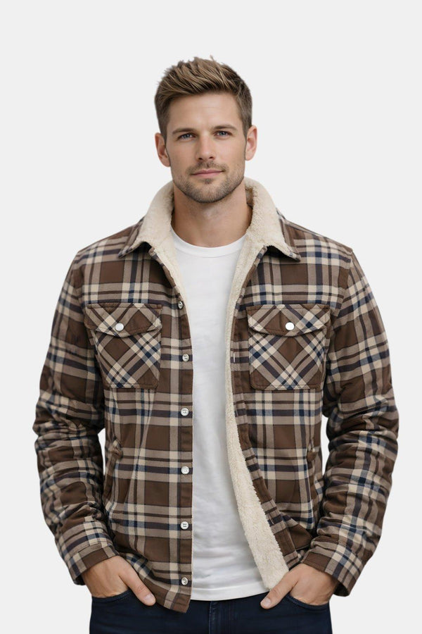 DARIAN | MEN'S FLANNEL SHERPA JACKET, PLAID BUTTON-UP SPRING OUTERWEAR - Zarino Newstyle