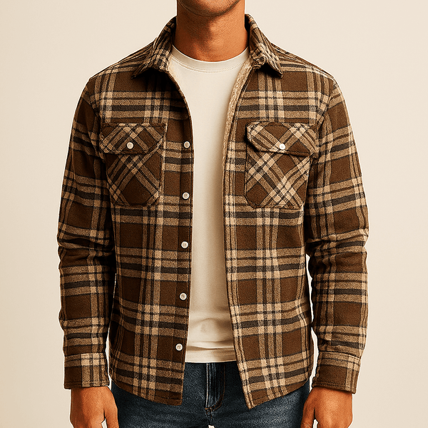 DARIAN | MEN'S FLANNEL SHERPA JACKET, PLAID BUTTON-UP SPRING OUTERWEAR