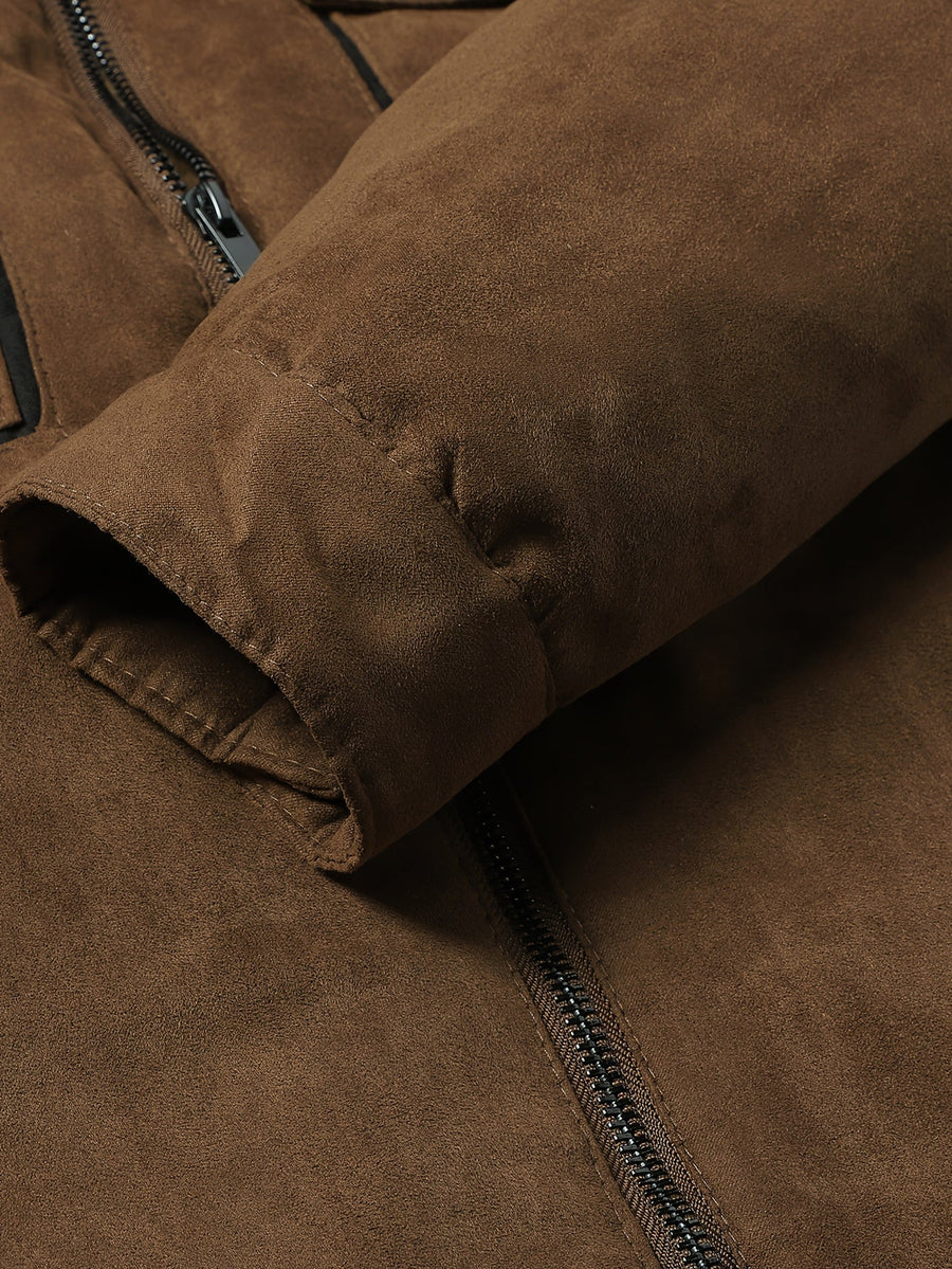 DESMOND | MEN'S FLEECE-LINED WINTER JACKET, CLASSIC FULL-ZIP CASUAL COAT – BROWN - Zarino Newstyle
