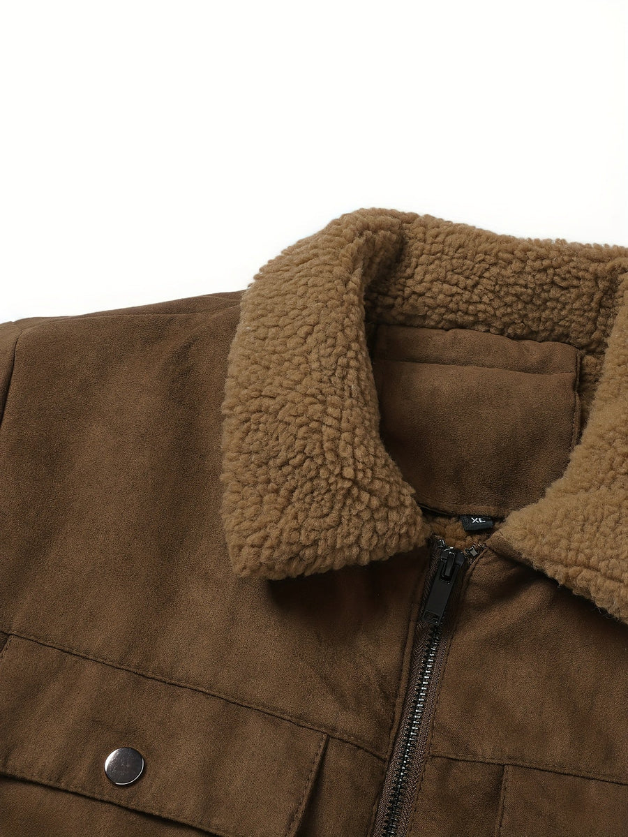 DESMOND | MEN'S FLEECE-LINED WINTER JACKET, CLASSIC FULL-ZIP CASUAL COAT – BROWN - Zarino Newstyle