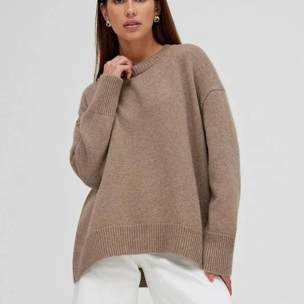ELIANNE | WOMEN'S ELEGANT CASHMERE CREW NECK SWEATER, OVERSIZED LONG-SLEEVE KNITWEAR