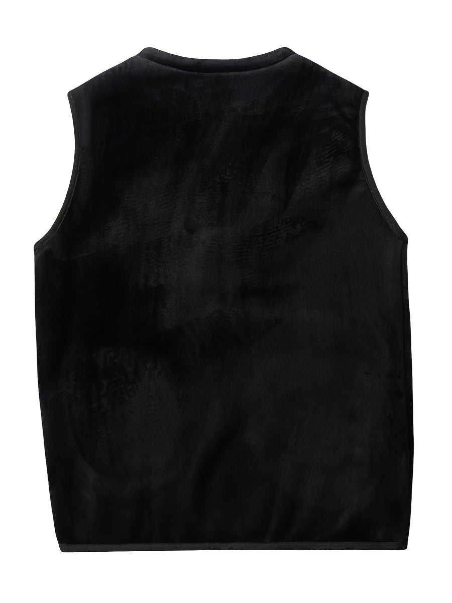 EVERETT | MEN'S SHERPA-LINED UTILITY VEST, SLEEVELESS FAUX LEATHER WINTER LAYER – BLACK - Zarino Newstyle