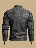 GRAHAM | MEN'S DISTRESSED MOTO JACKET, TEXTURED FAUX LEATHER CASUAL BIKER JACKET - Zarino Newstyle