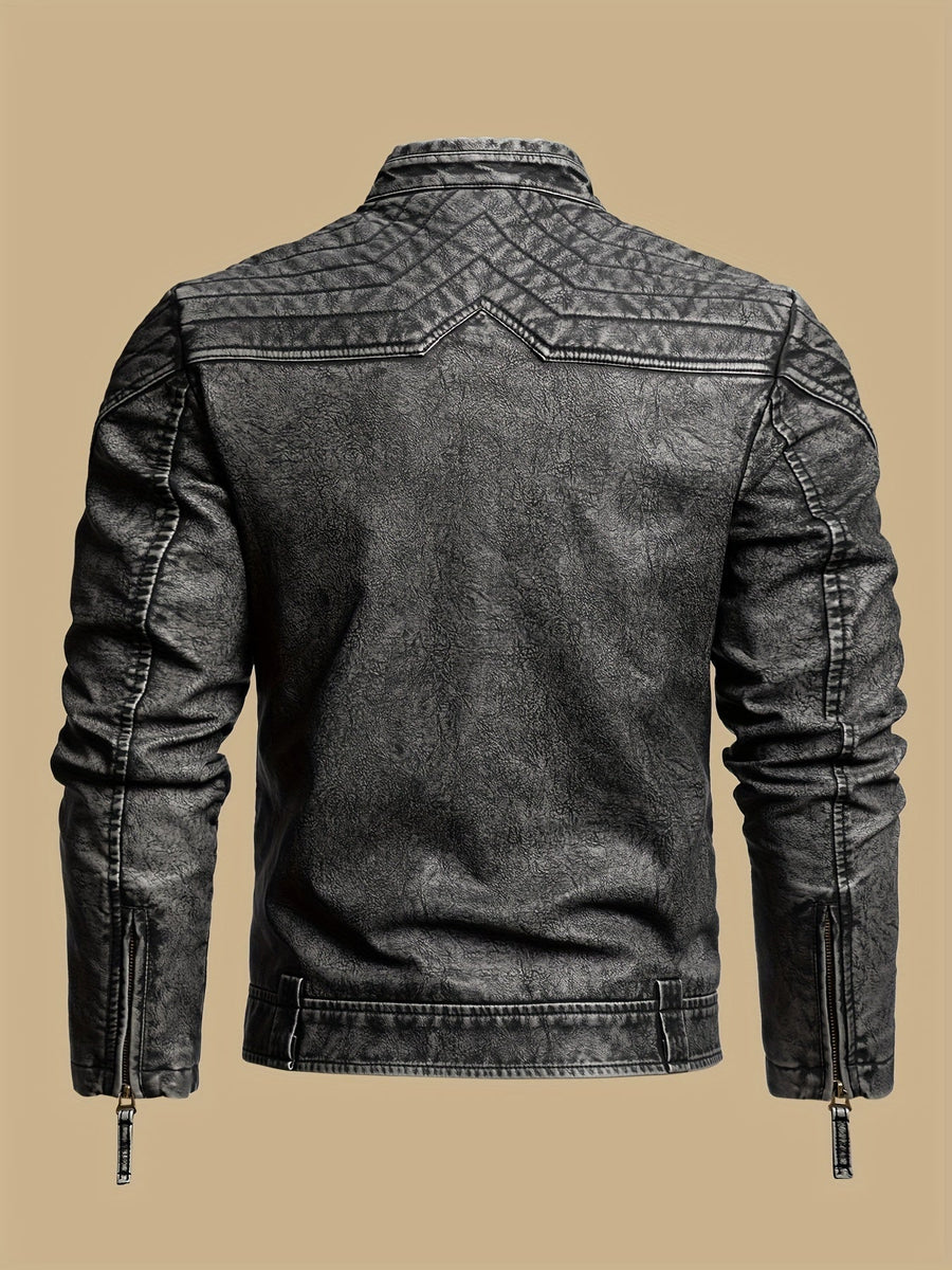 GRAHAM | MEN'S DISTRESSED MOTO JACKET, TEXTURED FAUX LEATHER CASUAL BIKER JACKET - Zarino Newstyle