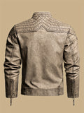 GRAHAM | MEN'S DISTRESSED MOTO JACKET, TEXTURED FAUX LEATHER CASUAL BIKER JACKET - Zarino Newstyle