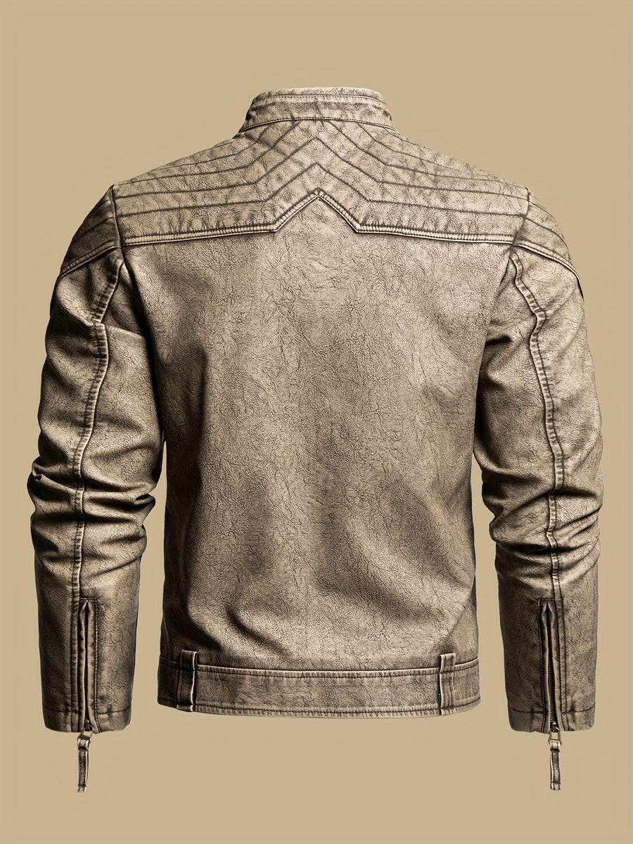 GRAHAM | MEN'S DISTRESSED MOTO JACKET, TEXTURED FAUX LEATHER CASUAL BIKER JACKET - Zarino Newstyle