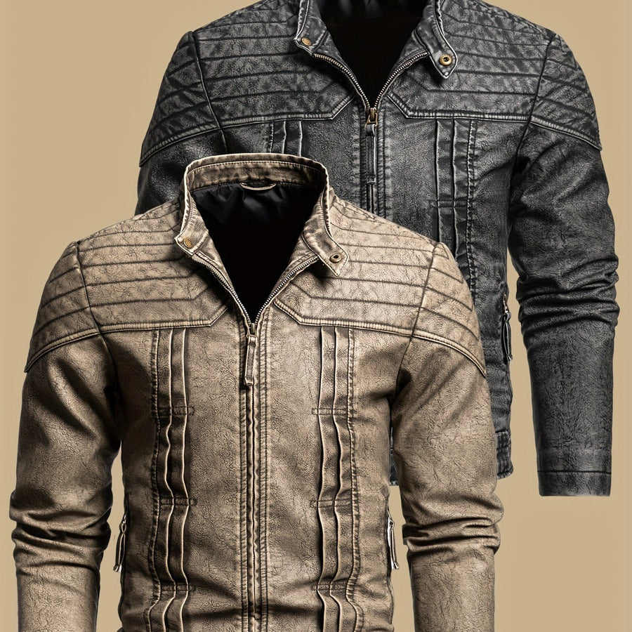 GRAHAM | MEN'S DISTRESSED MOTO JACKET, TEXTURED FAUX LEATHER CASUAL BIKER JACKET - Zarino Newstyle
