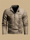 GRAHAM | MEN'S DISTRESSED MOTO JACKET, TEXTURED FAUX LEATHER CASUAL BIKER JACKET - Zarino Newstyle