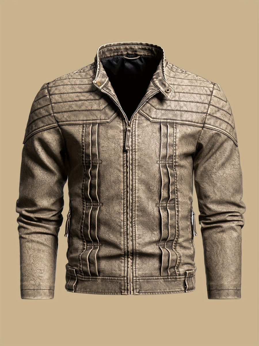 GRAHAM | MEN'S DISTRESSED MOTO JACKET, TEXTURED FAUX LEATHER CASUAL BIKER JACKET - Zarino Newstyle