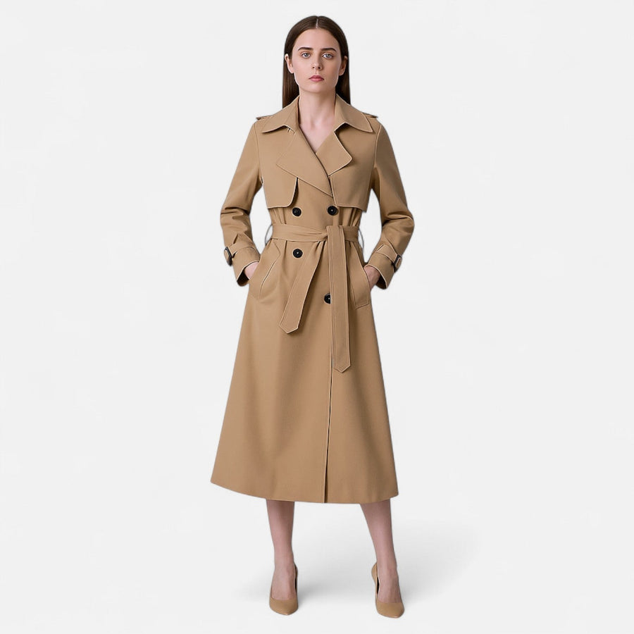 MADELINE | WOMEN'S DOUBLE-BREASTED BELTED TRENCH COAT, ELEGANT LONG OUTERWEAR - Zarino Newstyle