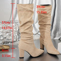 MAREN | WOMEN'S SLOUCH KNEE-HIGH HEELED BOOTS, FAUX SUEDE BLOCK HEEL WINTER BOOTS – BLACK - Zarino Newstyle