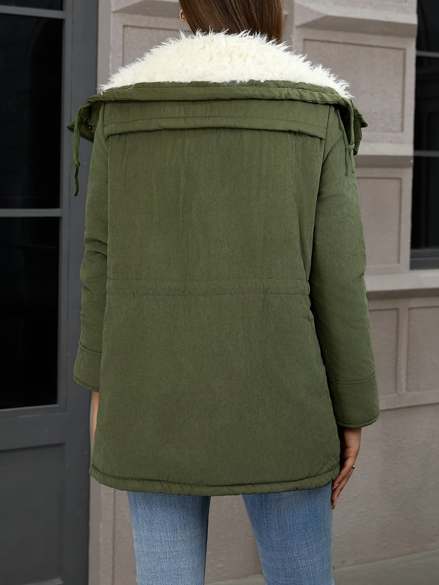MARIBEL | WOMEN'S FAUX FUR COLLAR MID-LENGTH PARKA, DRAWSTRING WAIST WINTER COAT - Zarino Newstyle