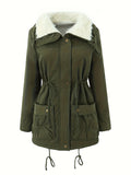 MARIBEL | WOMEN'S FAUX FUR COLLAR MID-LENGTH PARKA, DRAWSTRING WAIST WINTER COAT - Zarino Newstyle