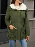MARIBEL | WOMEN'S FAUX FUR COLLAR MID-LENGTH PARKA, DRAWSTRING WAIST WINTER COAT - Zarino Newstyle