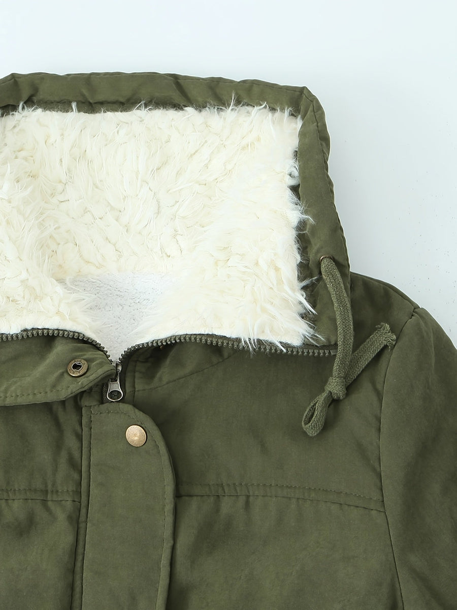 MARIBEL | WOMEN'S FAUX FUR COLLAR MID-LENGTH PARKA, DRAWSTRING WAIST WINTER COAT - Zarino Newstyle