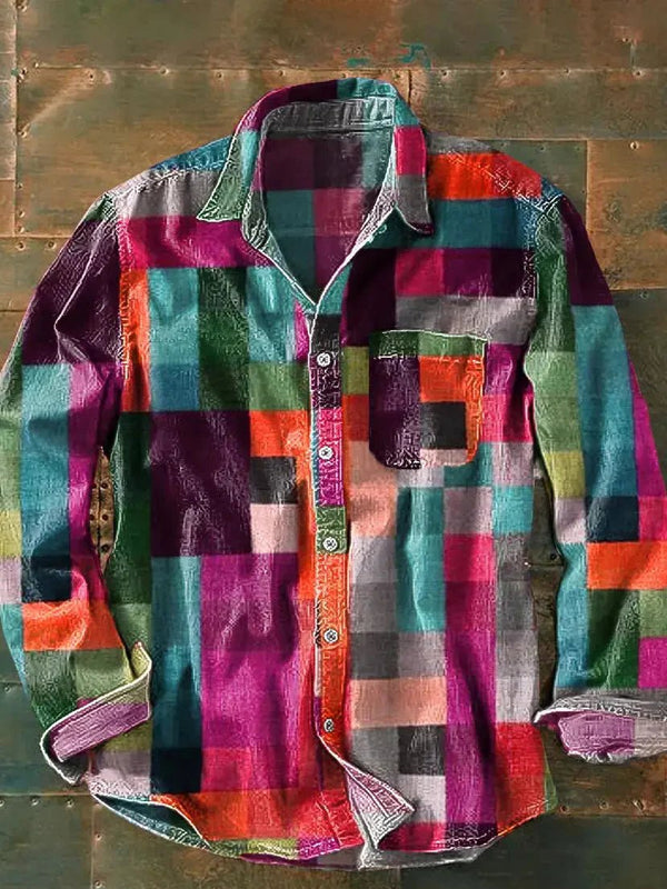 MEN'S COLORFUL PLAID LONG SLEEVE SUMMER SHIRT