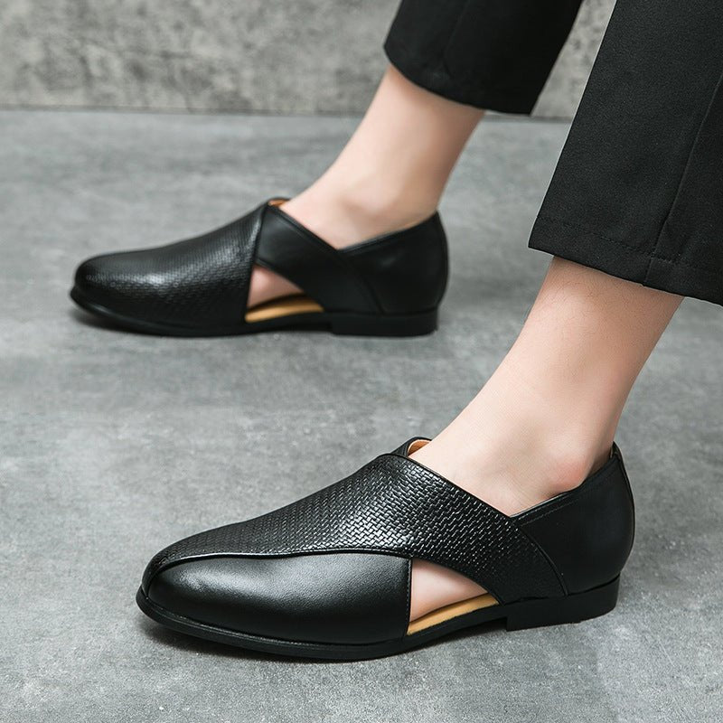 MEN'S CROSS STRAP SLIP - ON LOAFERS TEXTURED VAMP FORMAL DRESS SHOES - Zarino Newstyle