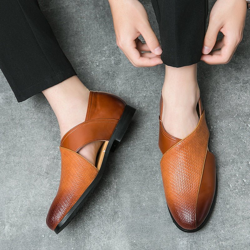 MEN'S CROSS STRAP SLIP - ON LOAFERS TEXTURED VAMP FORMAL DRESS SHOES - Zarino Newstyle