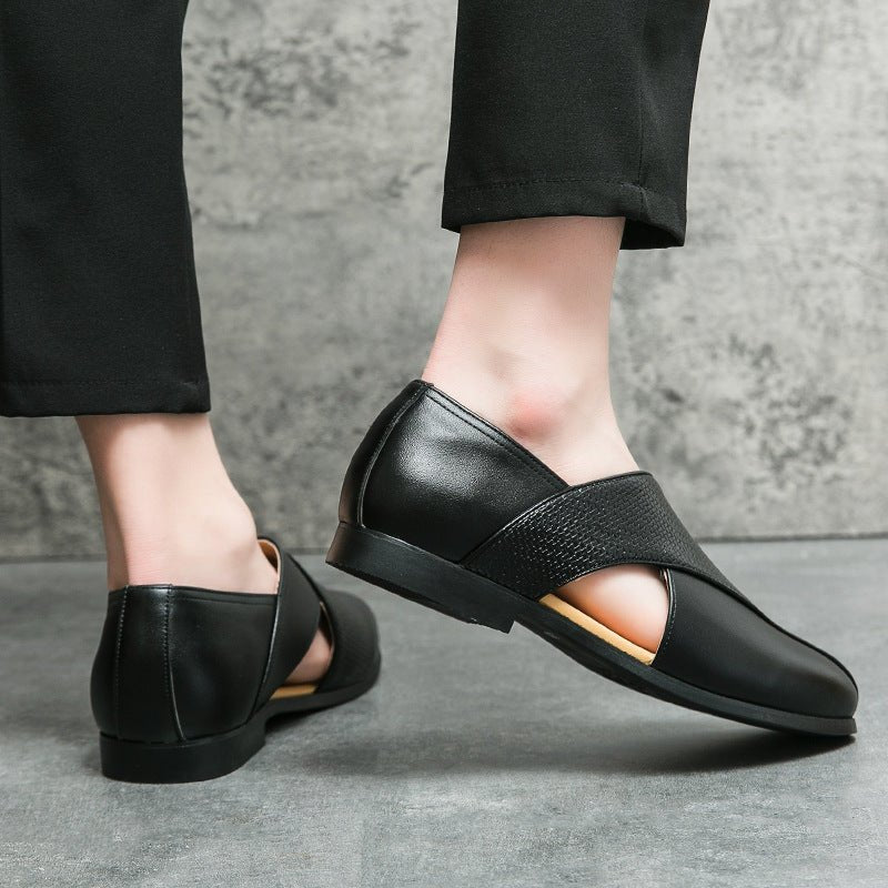 MEN'S CROSS STRAP SLIP - ON LOAFERS TEXTURED VAMP FORMAL DRESS SHOES - Zarino Newstyle