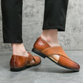 MEN'S CROSS STRAP SLIP - ON LOAFERS TEXTURED VAMP FORMAL DRESS SHOES - Zarino Newstyle