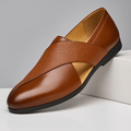 MEN'S CROSS STRAP SLIP - ON LOAFERS TEXTURED VAMP FORMAL DRESS SHOES - Zarino Newstyle