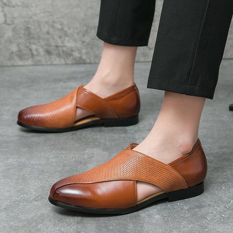 MEN'S CROSS STRAP SLIP - ON LOAFERS TEXTURED VAMP FORMAL DRESS SHOES - Zarino Newstyle