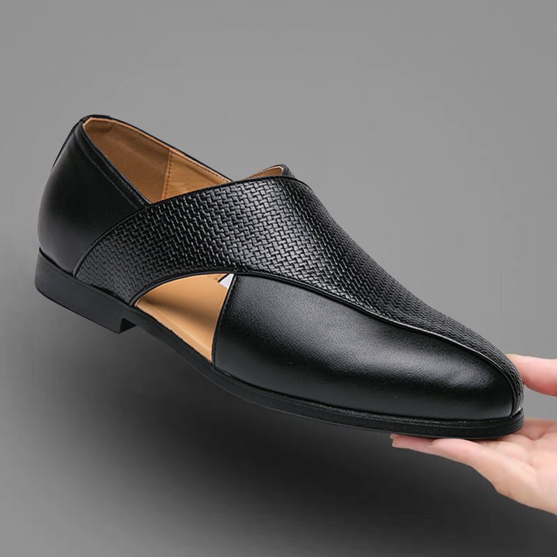 MEN'S CROSS STRAP SLIP - ON LOAFERS TEXTURED VAMP FORMAL DRESS SHOES - Zarino Newstyle