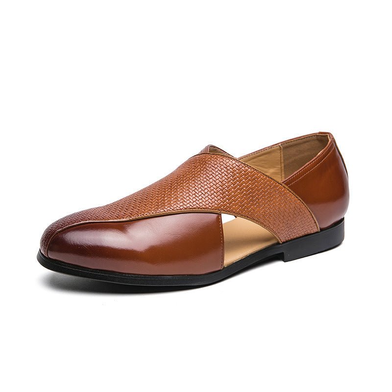MEN'S CROSS STRAP SLIP - ON LOAFERS TEXTURED VAMP FORMAL DRESS SHOES - Zarino Newstyle