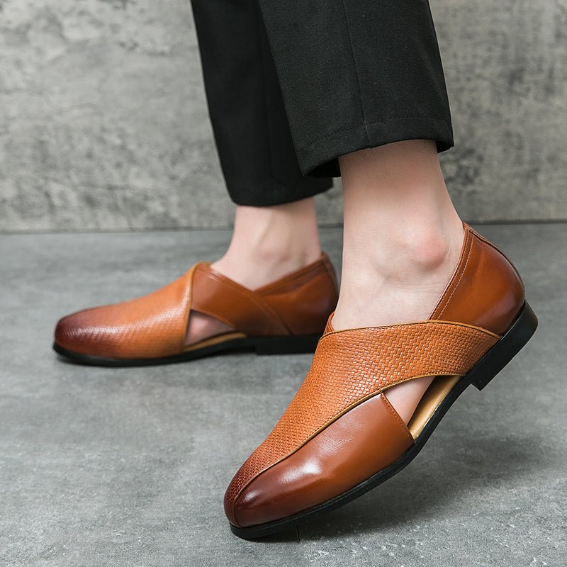 MEN'S CROSS STRAP SLIP - ON LOAFERS TEXTURED VAMP FORMAL DRESS SHOES - Zarino Newstyle